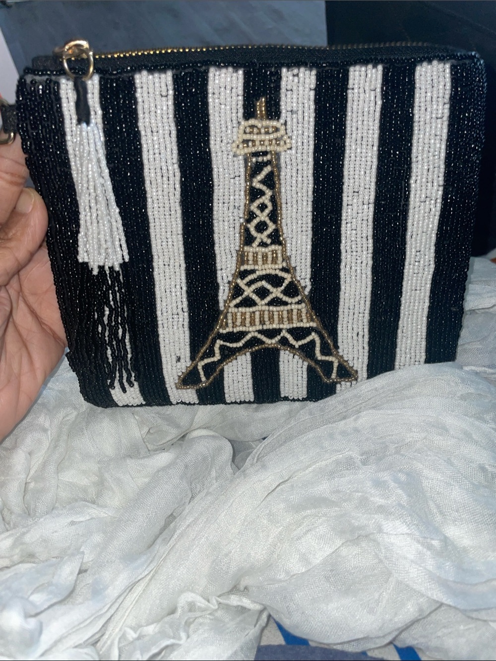Sincerly Jules Black & White Beaded Eiffel Mini Bag